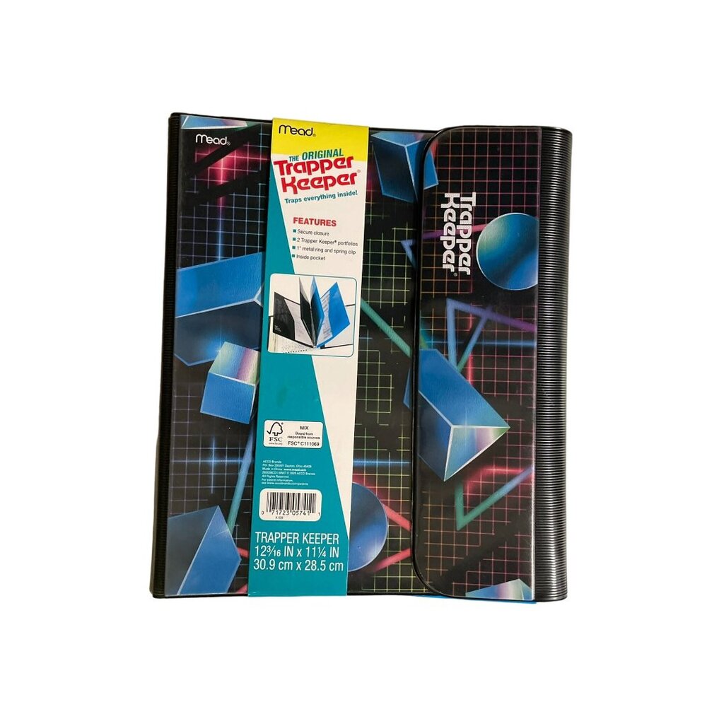 Mead Trapper Keeper NEW Black Pink Blue Geometric